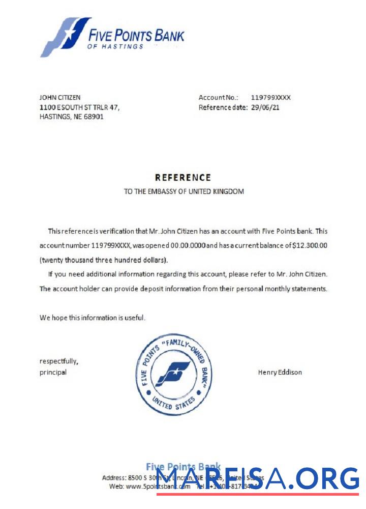 Blank USA Five Points bank reference sample